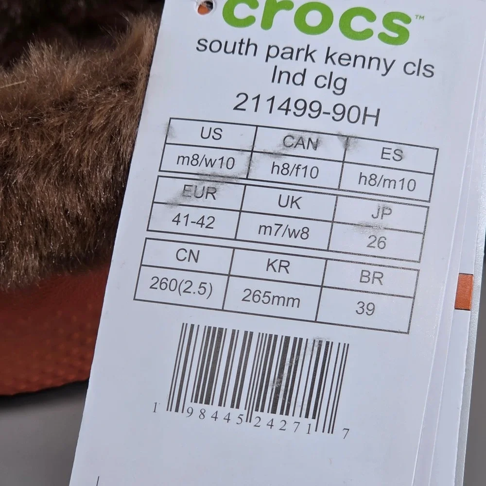 Crocs South Park Kenny Classic Lined Clog Unisex M8 W10 Orange Faux Fur 211499